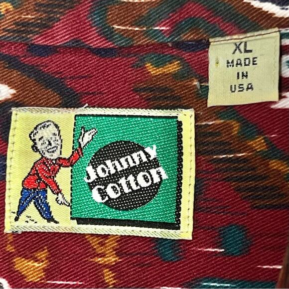 Johnny Cotton Aztec Print Button Front Shirt Mens XL Long Sleeve Western VTG USA - Picture 7 of 7
